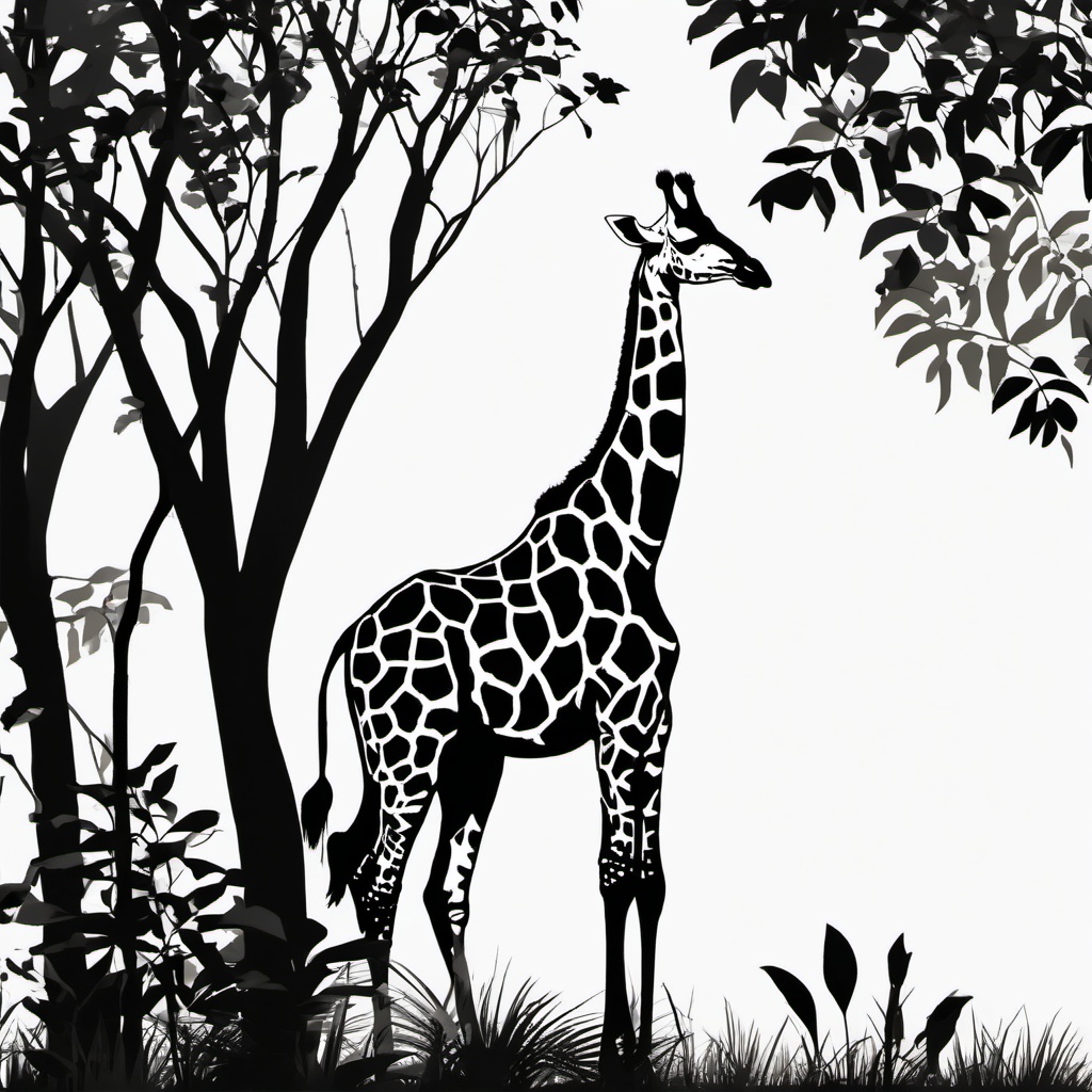 Giraffe Clipart - Giraffe reaching for leaves in the tall treetops , minimal, 2d