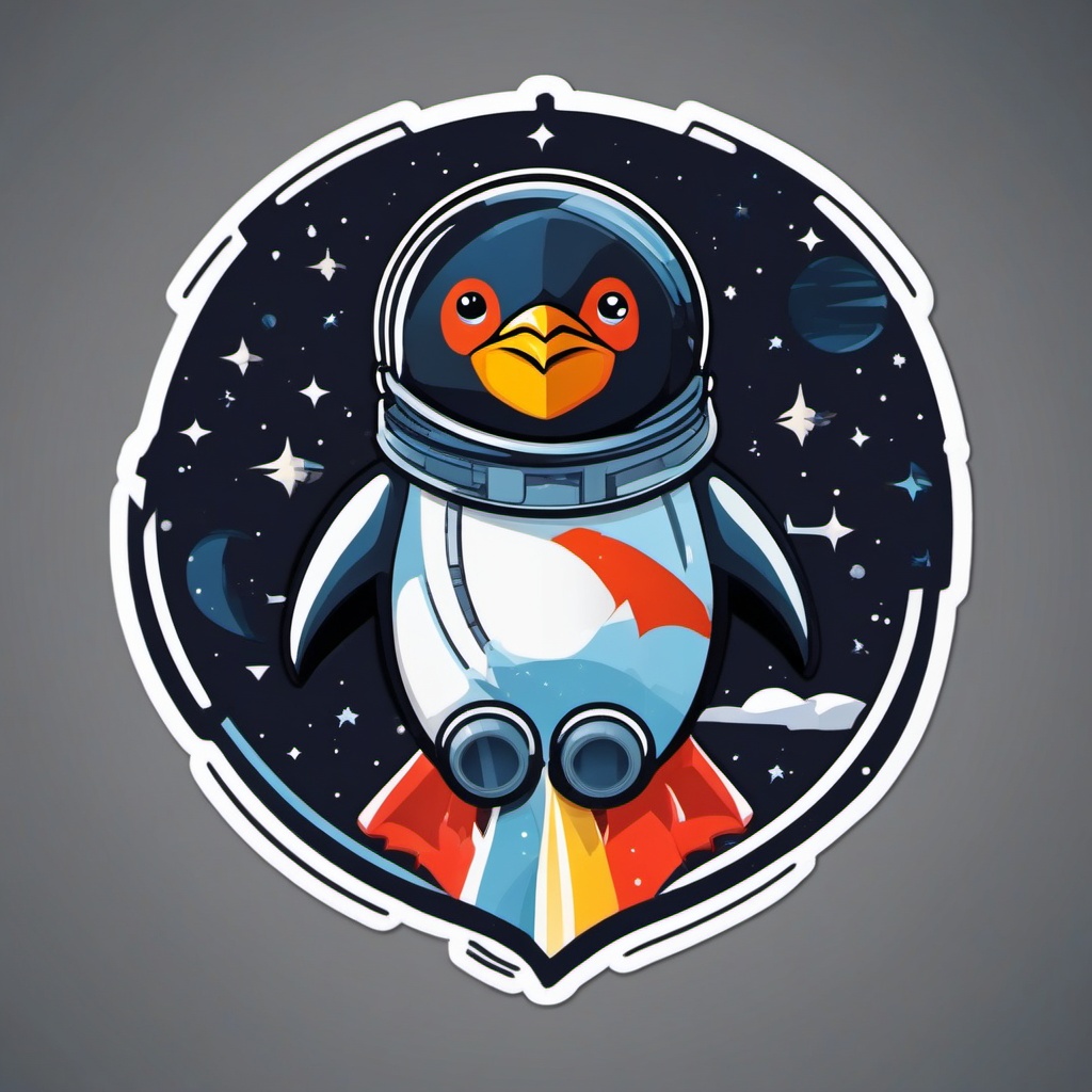 Penguin in Rocket Sticker - A penguin embarking on a space adventure in a rocket. ,vector color sticker art,minimal