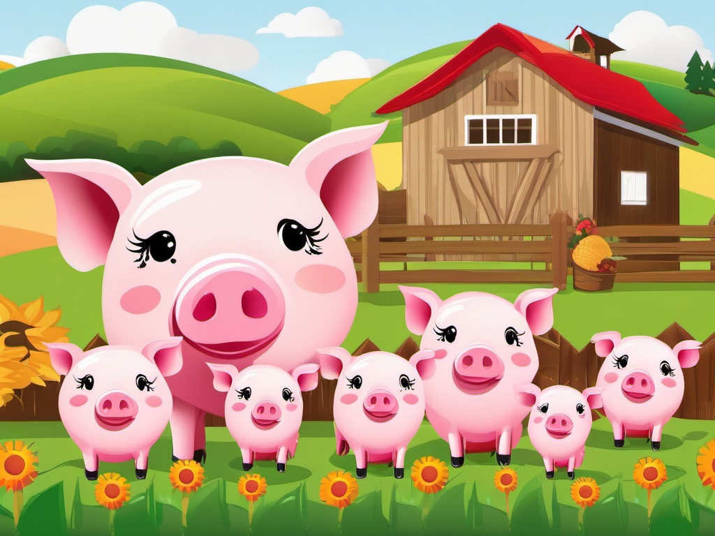 Pig Family clipart - Pig family on the farm, ,vector color clipart,minimal