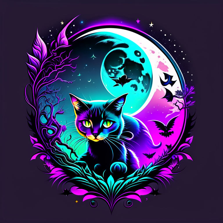 A vector design for a t-shirt of a kitty cat being held by an Alien creature trying to sneak away with the moon in the background, vector graphic, t-shirt design, dark fantasy, dark colors, no background