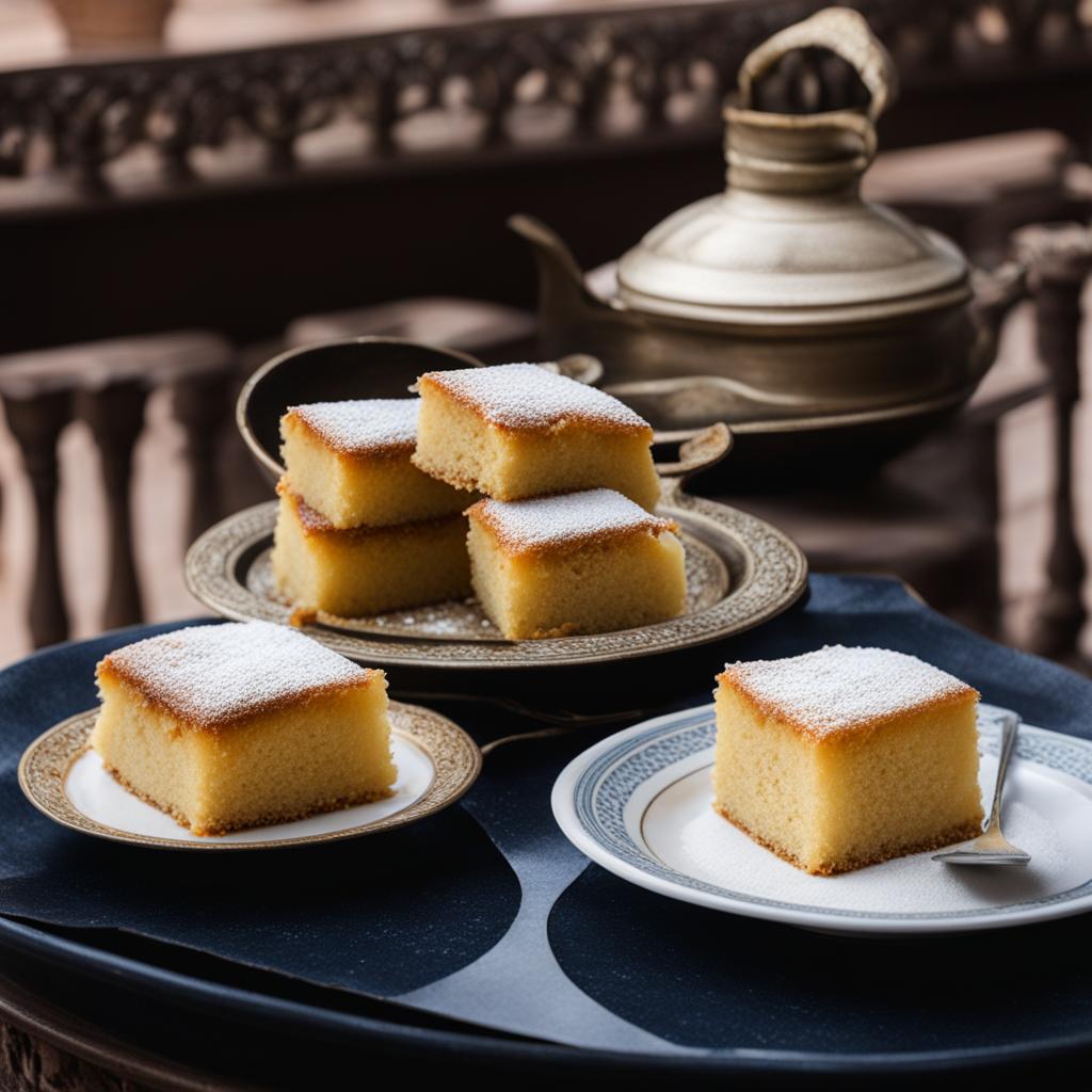 basbousa, egyptian semolina cake, devoured at a rooftop café overlooking the nile in cairo. 