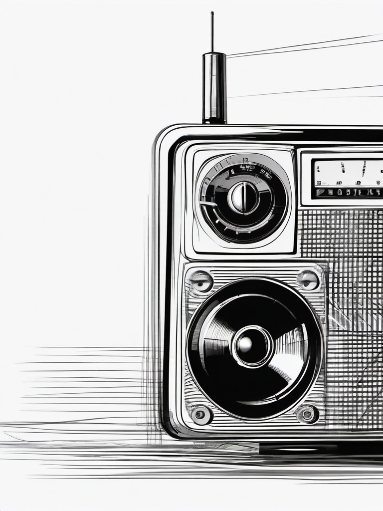 drawing of a radio  minimal rough scribbles,doodles,black and white