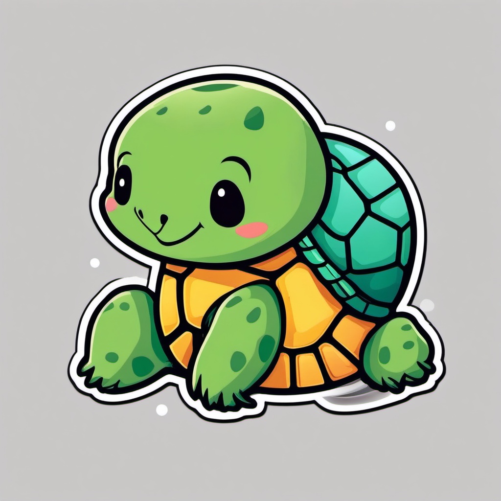 Kawaii Turtle sticker- Slow and Adorable, , color sticker vector art