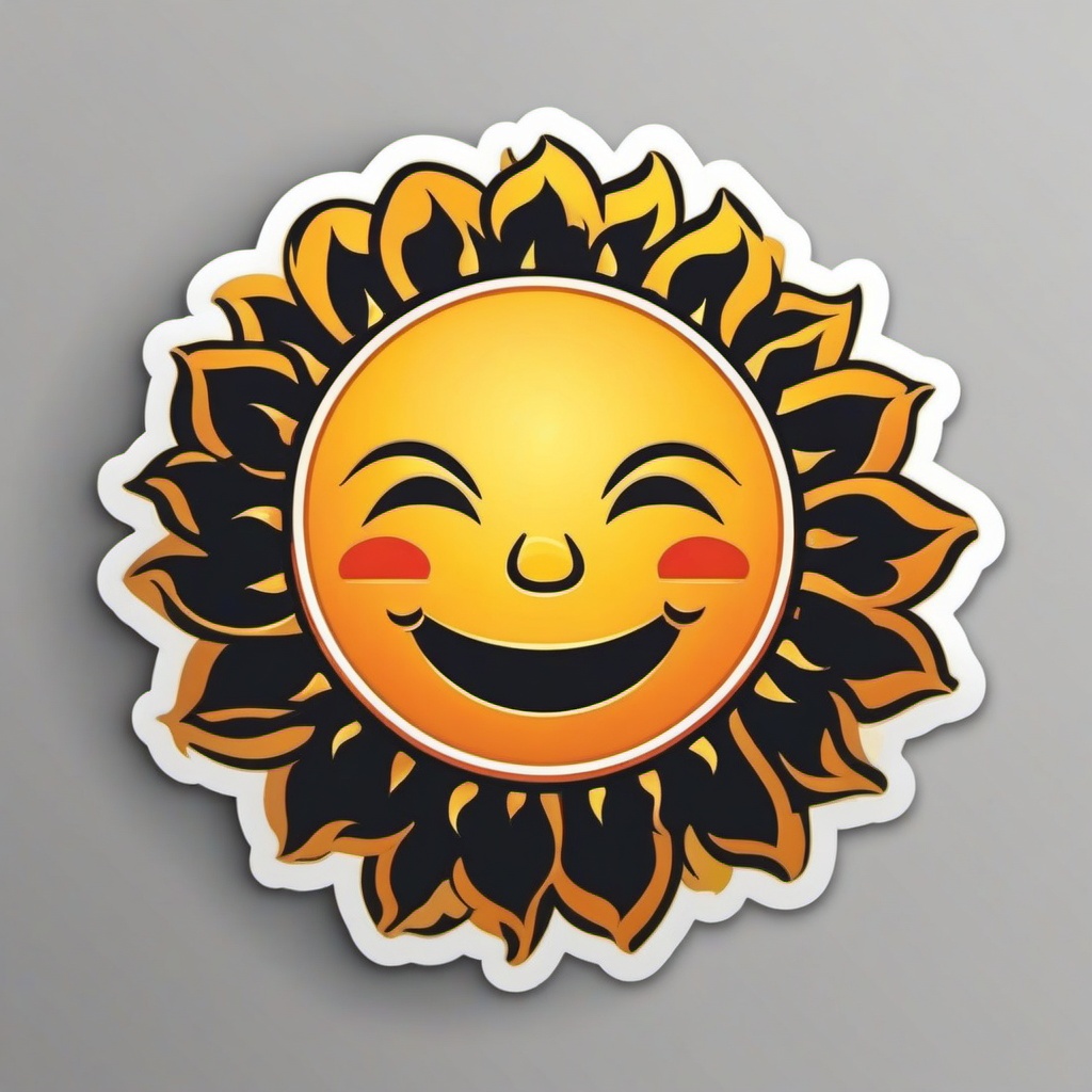 Sun Sticker - Smiling sun icon, ,vector color sticker art,minimal