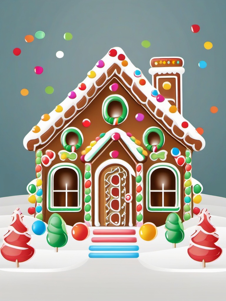 Gingerbread House clipart - gingerbread house with gumdrop pathways  color,minimalist,vector clipart