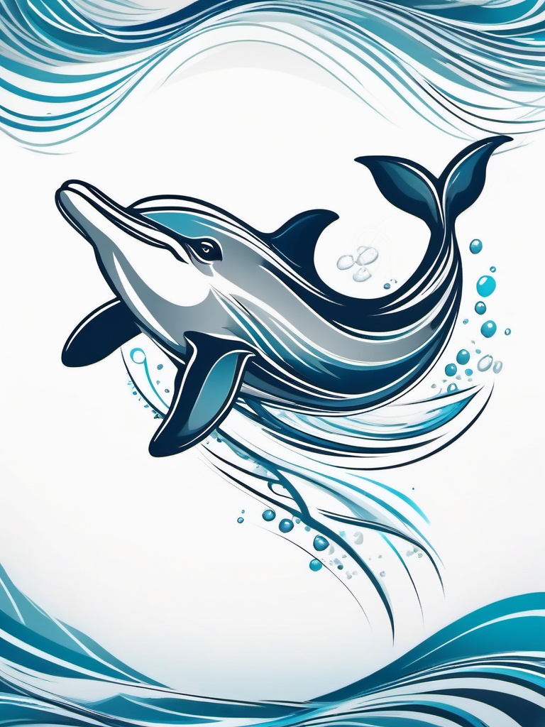 Dolphin Tattoo - Graceful dolphin leaping from the water's surface, representing playfulness  few color tattoo design, simple line art, design clean white background