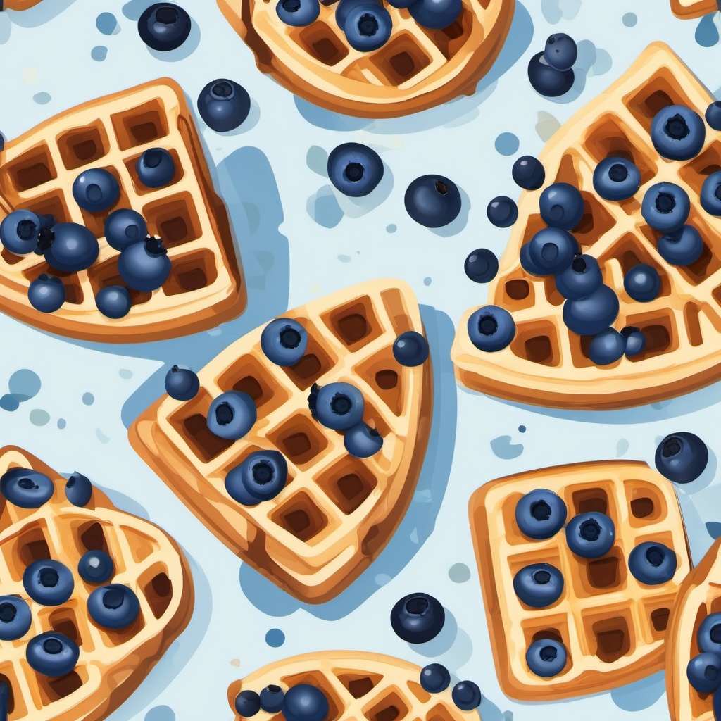 Blueberry Waffles Clipart - Waffles topped with fresh blueberries.  color vector clipart, minimal style