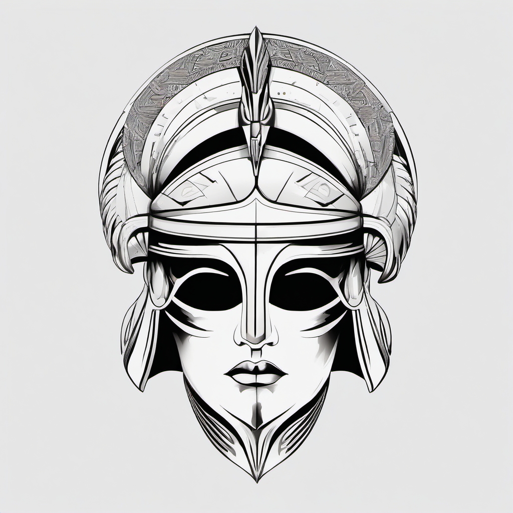 Abstract Athena's helmet ink. Modern warrior elegance.  color tattoo style, minimalist design,white background