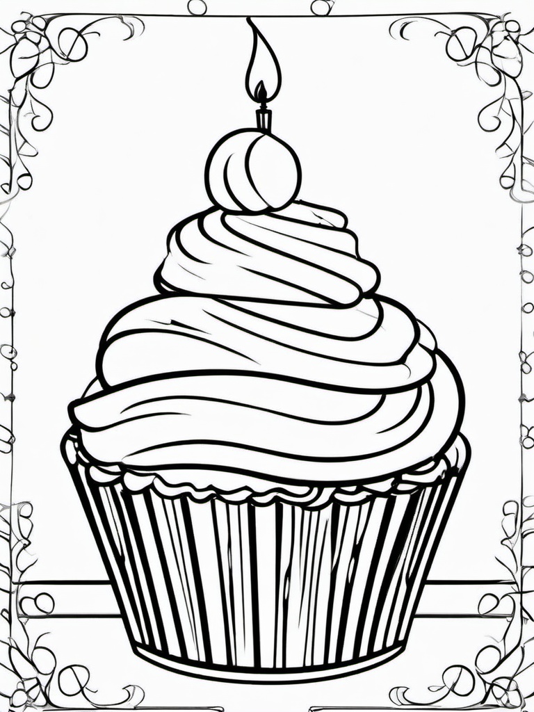 Cake Coloring Pages - Birthday cupcake with a candle  simple coloring pages