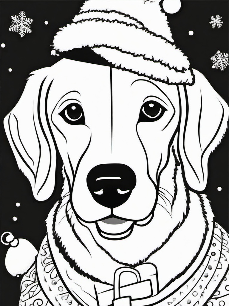 Dog Christmas Coloring Page  outling,coloring pages,black and whit