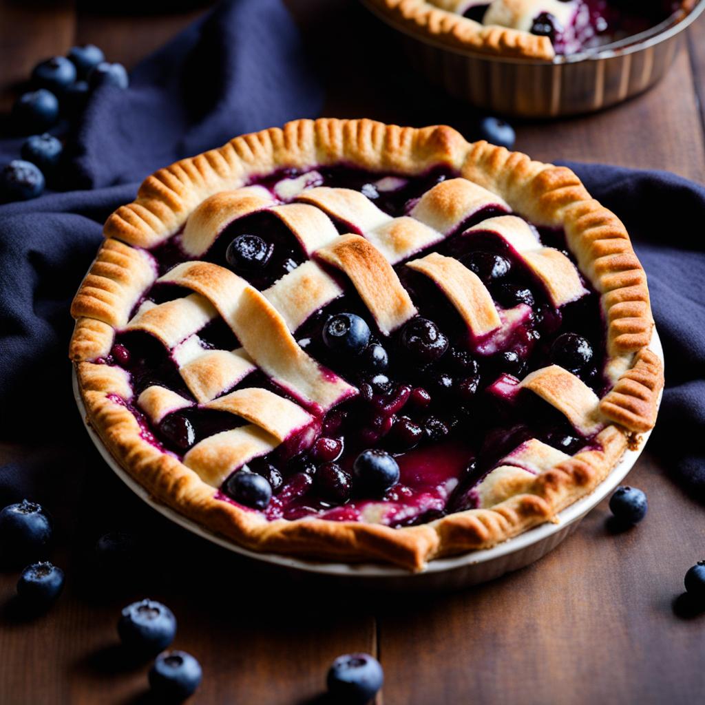 blueberry pie with plump blueberries and a flaky pastry crust. 