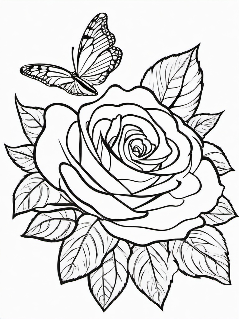 Rose Coloring Pages - Rose with a butterfly  simple coloring pages