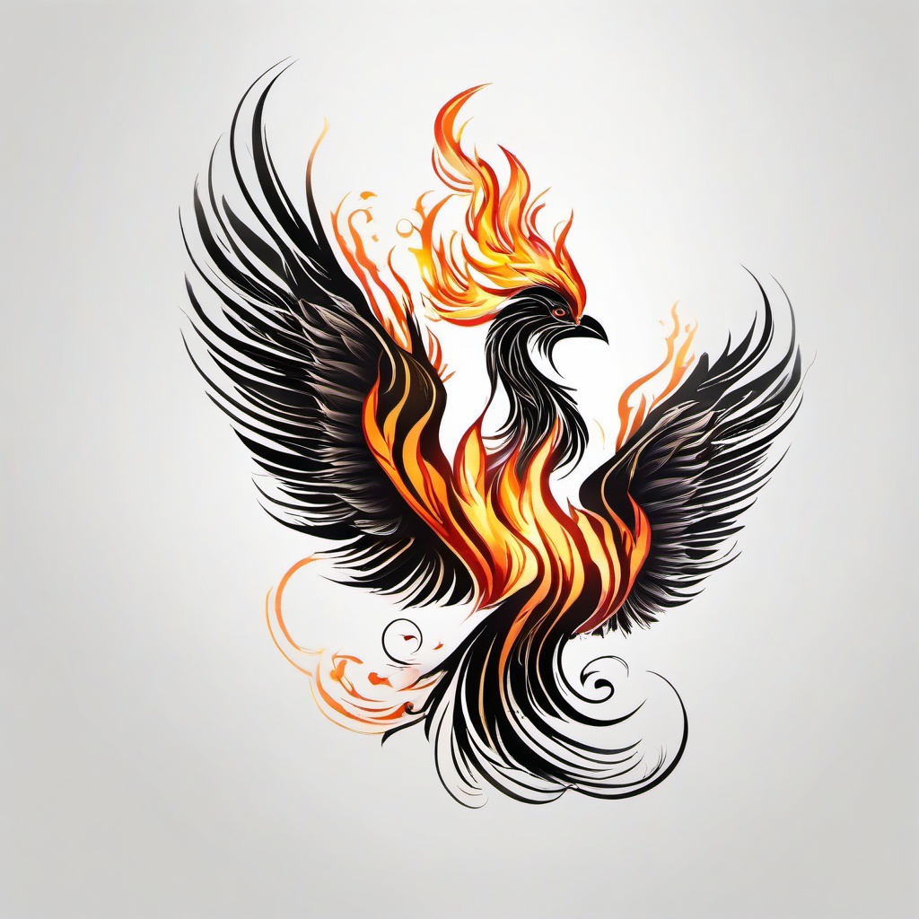 Phoenix Bird Tattoo Design - Phoenix rising with flames  minimalist tattoo design, white background