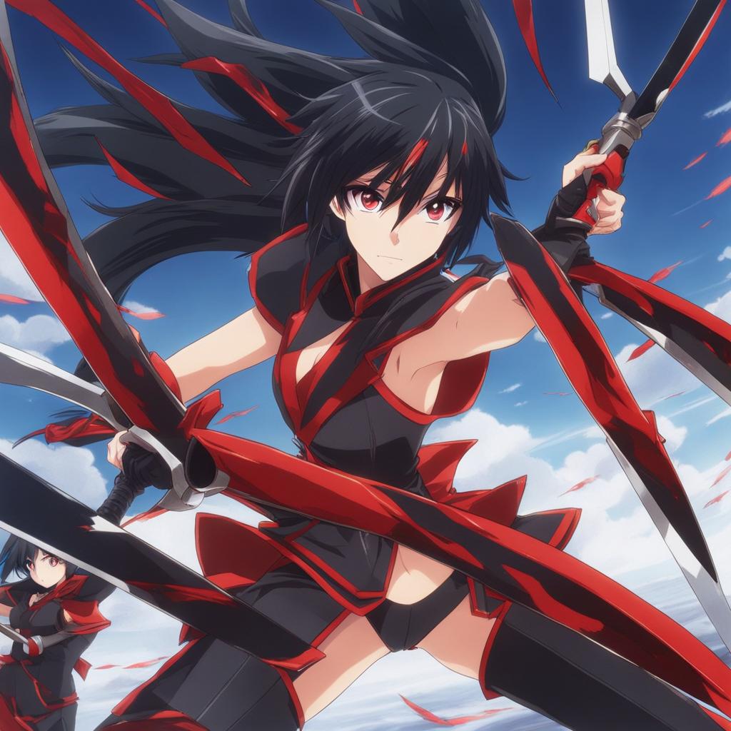 ryuko matoi unleashes the power of senketsu in a dramatic clash of scissor blades. 