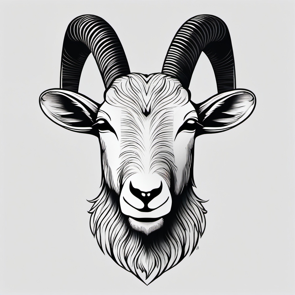 Goat Neck Tattoo - A tattoo specifically designed for placement on the neck, featuring a goat motif.  simple color tattoo design,white background