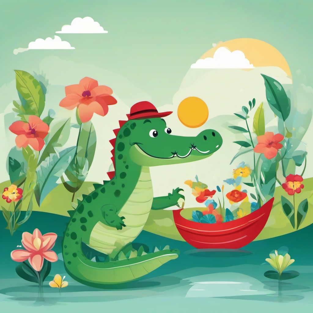 Alligator clipart - alligator in a whimsical scene  