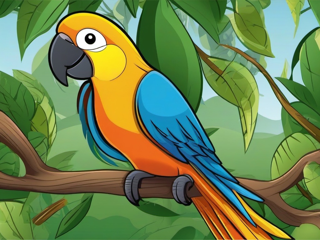 Parrot Cartoon - Cartoon of parrot perched on a branch  