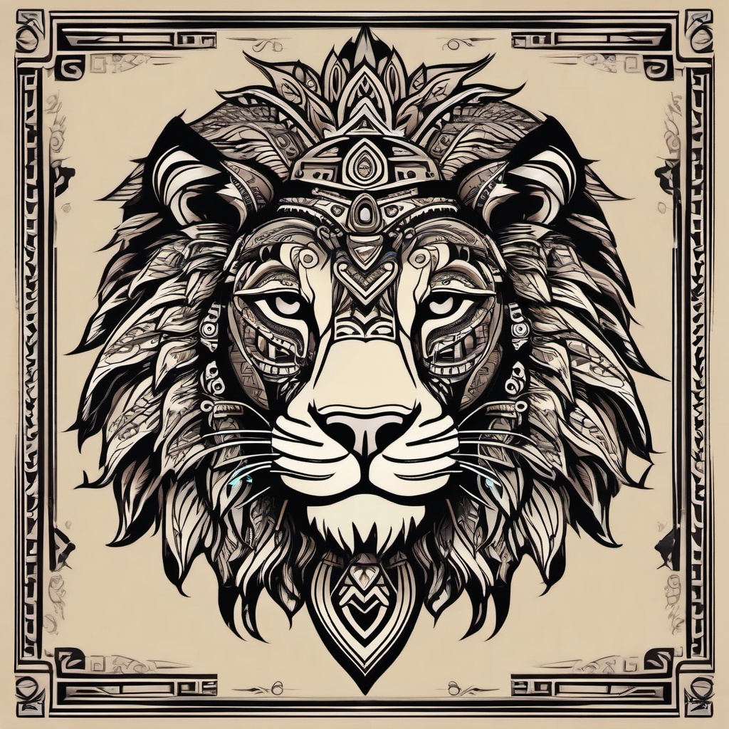 aztec lion tattoo  simple vector color tattoo