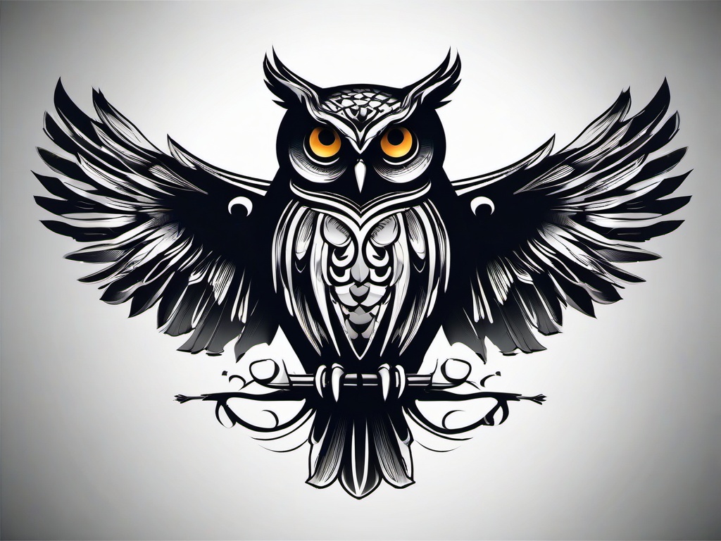 Death Owl Tattoo - Explore the darker side with a tattoo featuring a death-themed owl design.  simple color tattoo,vector style,white background