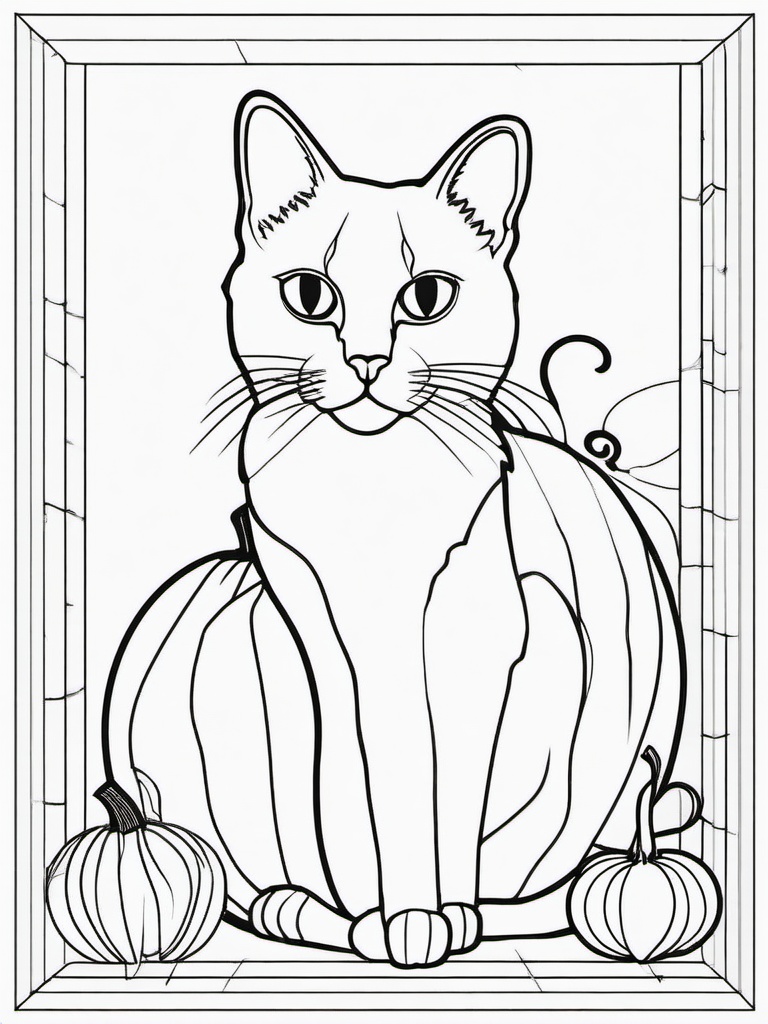 Pumpkin with Black Cat Coloring Pages - Black Cat Sitting Beside a Jack-o'-Lantern  minimal black outline printable sheet, coloring page