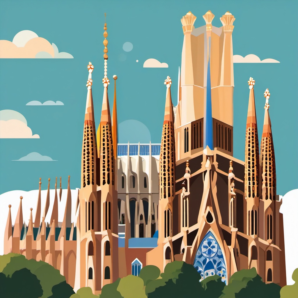 Sagrada Família clipart - Basilica in Barcelona, Spain, ,color clipart vector style