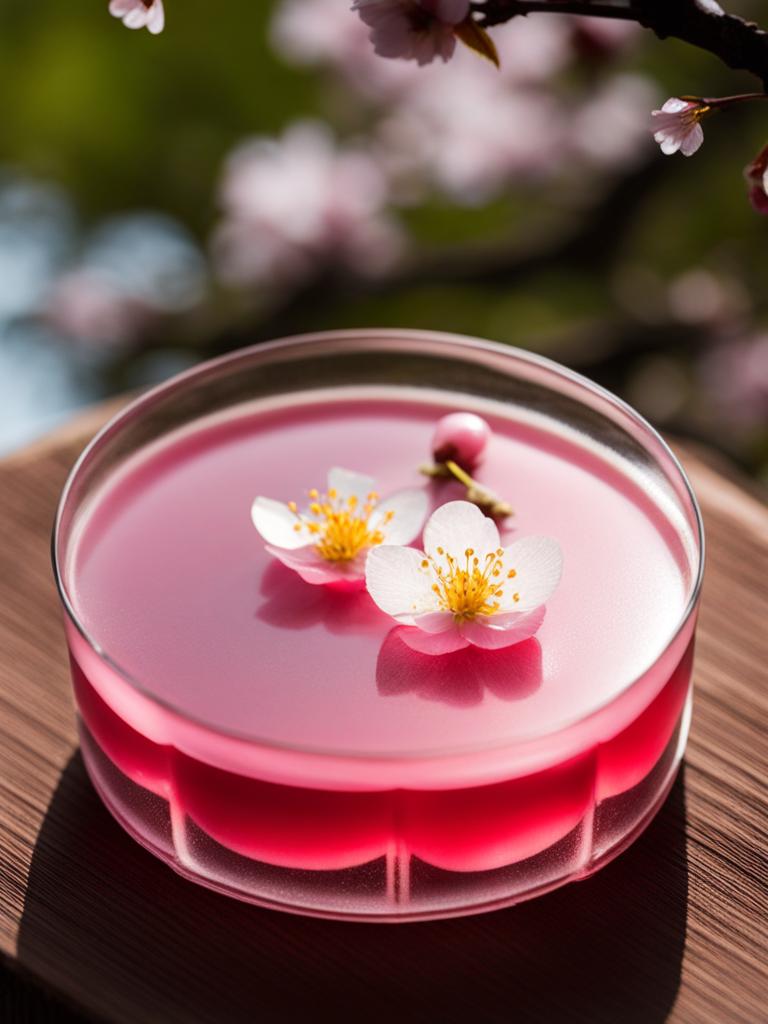 anmitsu, japanese agar jelly dessert, devoured under the shade of cherry blossoms during hanami. 