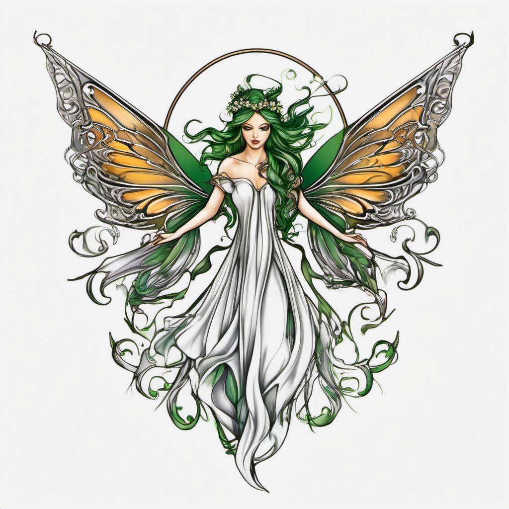 irish fairy tattoo designs  simple color tattoo,white background