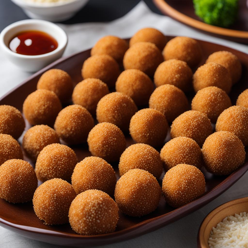 sesame balls, deep-fried glutinous rice balls coated with sesame seeds. 