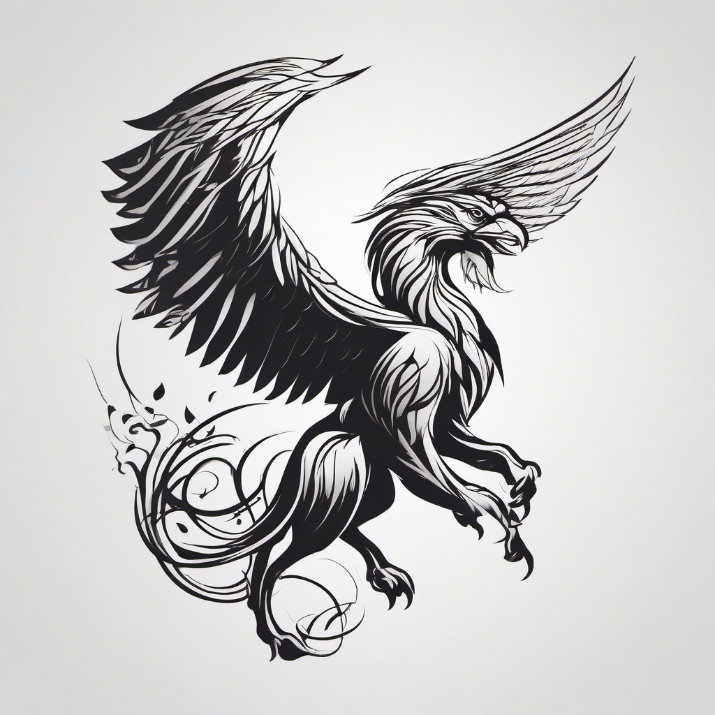 Griffin Tattoo - Mythical creature combining strength and protection  minimal tattoo design,white background