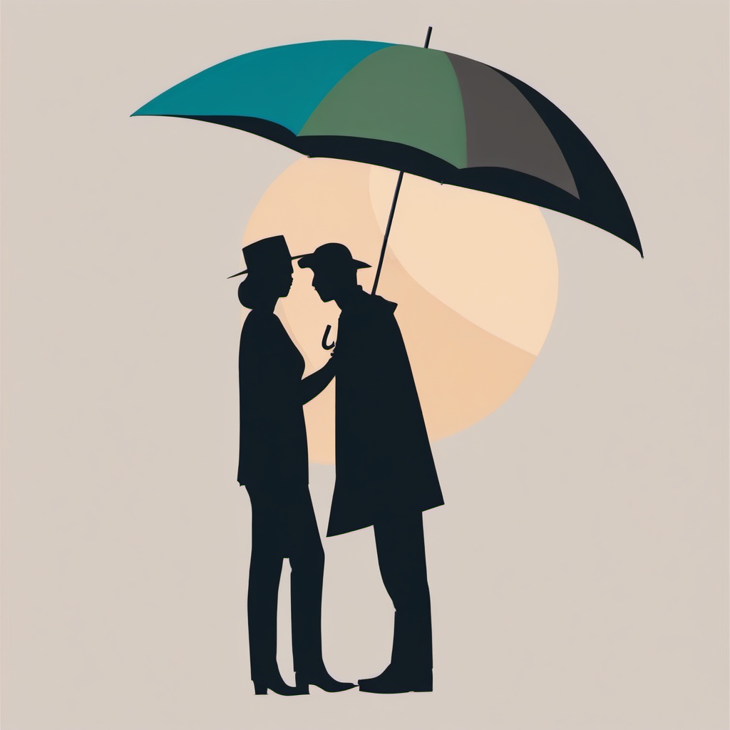 Umbrella clipart - two people sharing an umbrella  color,minimalist,vector clipart