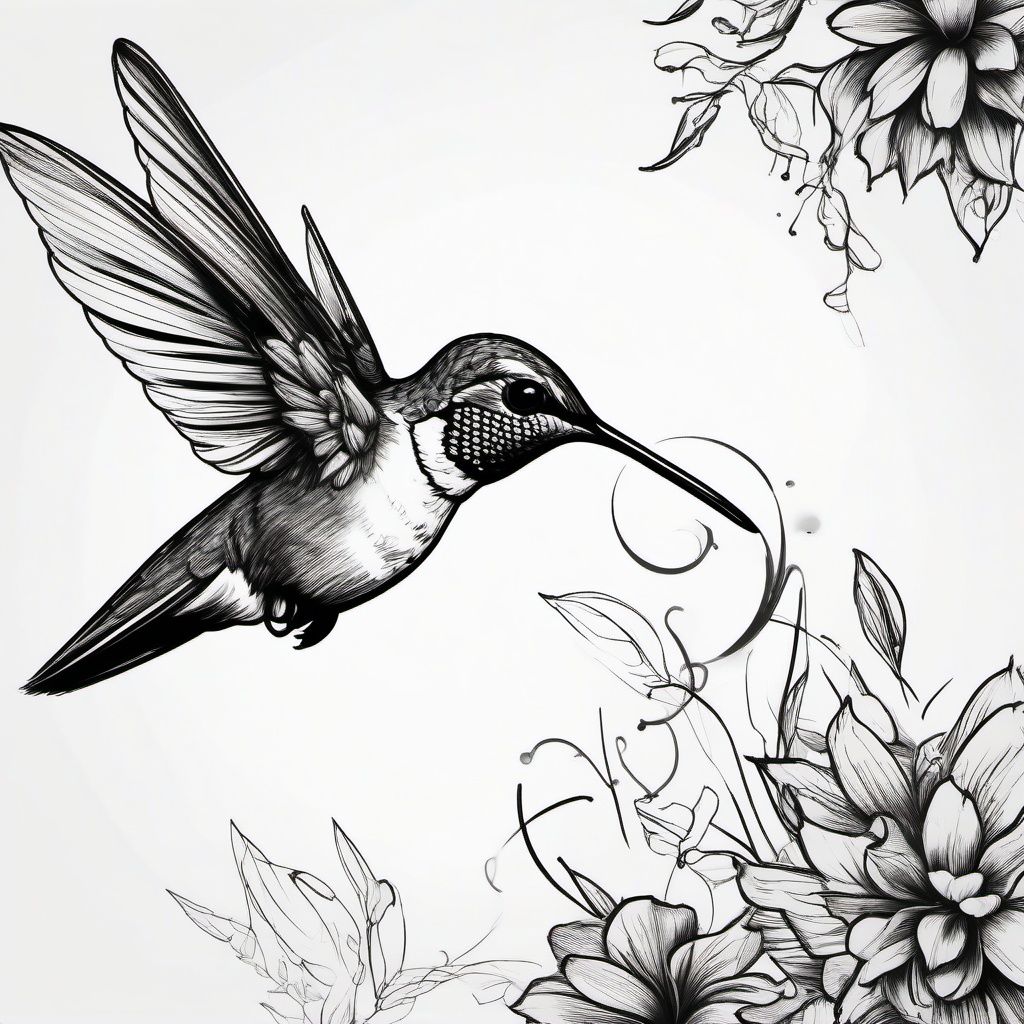 drawing of a hummingbird drinking nectar  minimal rough sketch scribbles,doodles,black and white