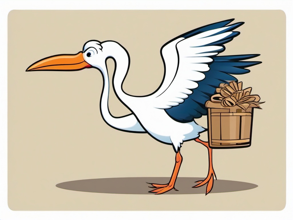 Stork Cartoon - Cartoon of stork delivering a bundle  