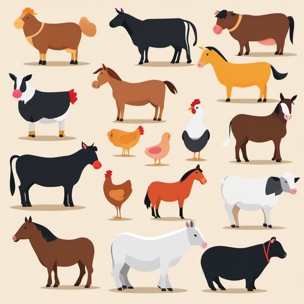 Farm Animal Parade clipart - A parade of farm animals, ,vector color clipart,minimal