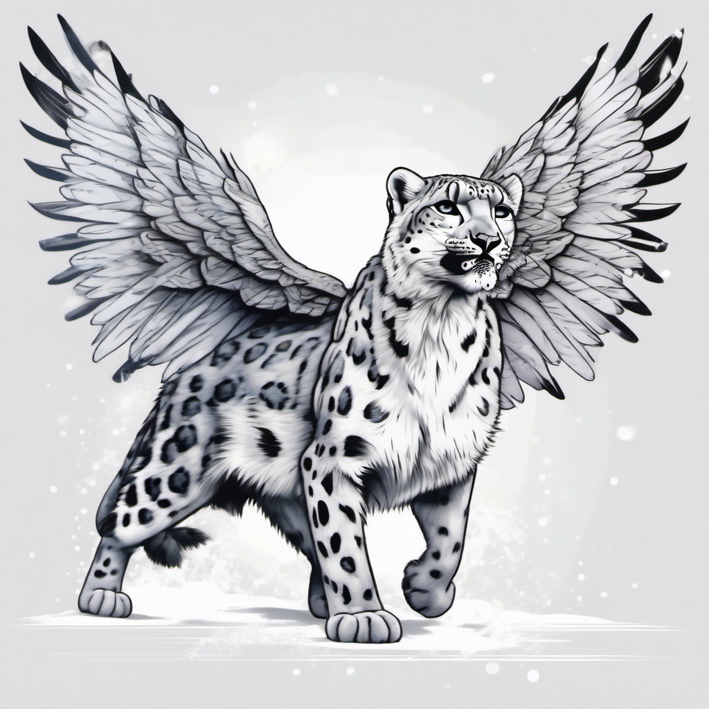 Snow leopard with wings spread   ,tattoo design, white background