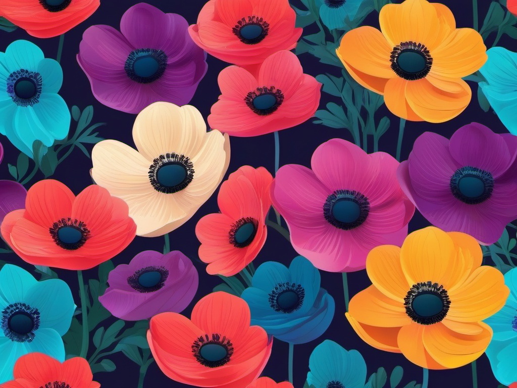 Anemone Clip Art - Vibrant anemones in various striking colors,  color vector clipart, minimal style