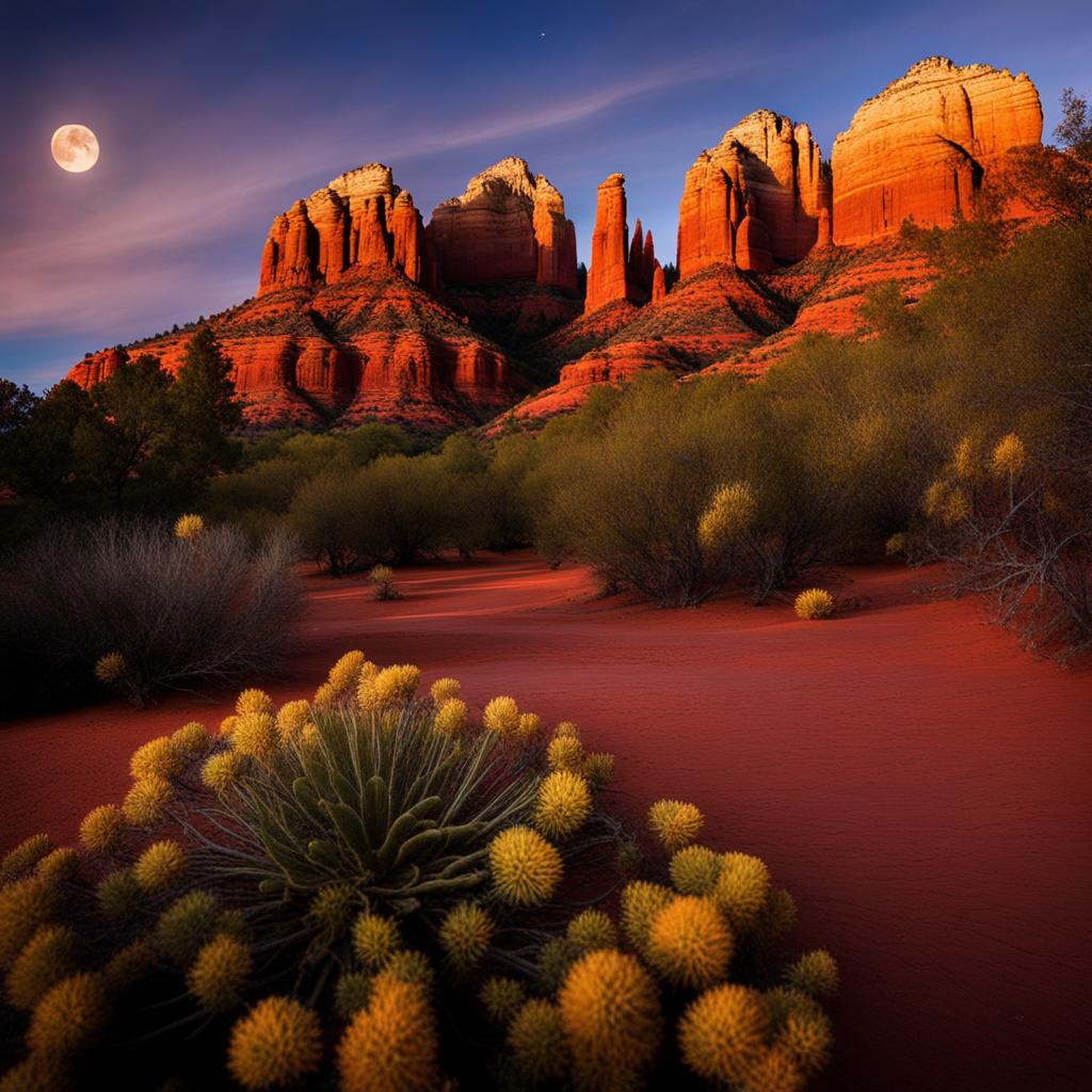 sedona's red rock formations - imagine a mystical night among sedona's iconic red rock formations, where the spiritual energy and natural beauty come alive under the moon. 