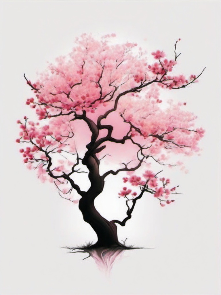 japanese pink flower tree tattoo  simple color tattoo,white background,minimal