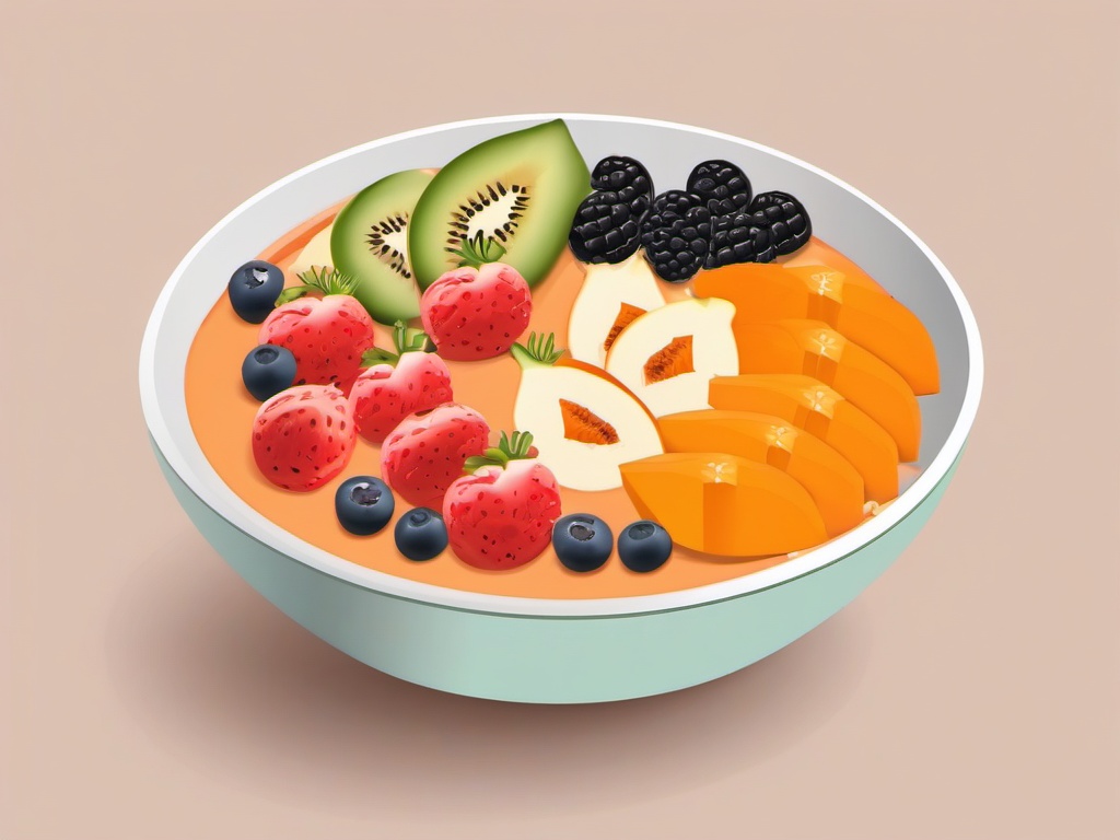 Papaya Smoothie Bowl Clipart - A smoothie bowl with papaya and toppings.  color vector clipart, minimal style