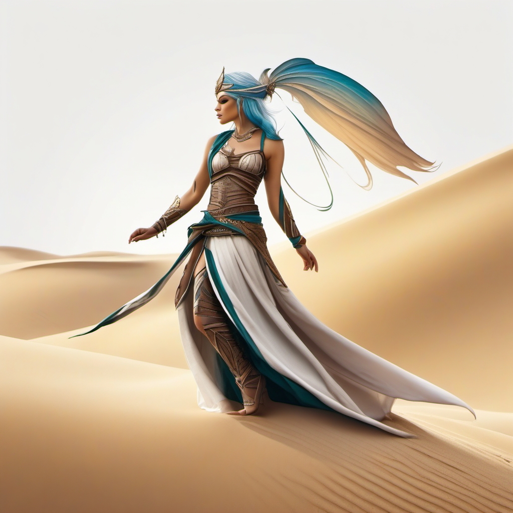 Fairy Tattoo: Sand Dune Mirage Elf  simple color tattoo style,white background