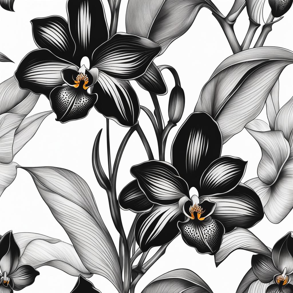 Black orchid tattoo, Elegant tattoos featuring the rare and exotic black orchid flower. ,colorful, tattoo pattern, clean white background