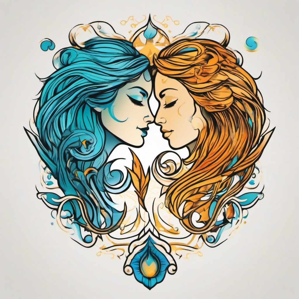 aquarius and leo friendship tattoo  simple vector color tattoo