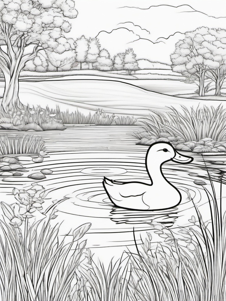 Farm Animal Coloring Pages - Duck swimming in a peaceful pond  simple coloring pages