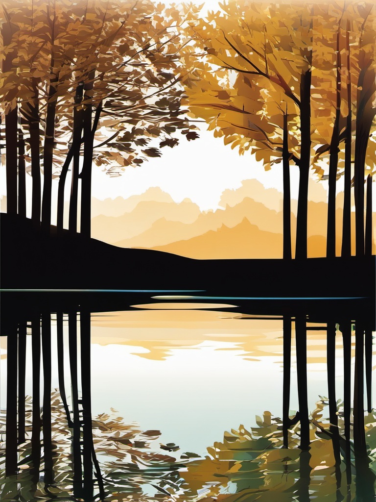 Tree Reflections clipart - Trees reflecting in the clear waters of the lake., ,vector color clipart,minimal