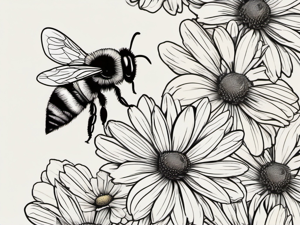 Bee and Daisy Tattoo-Symbolization of the harmony of nature with a bee and daisy tattoo, pollination and beauty.  simple vector color tattoo