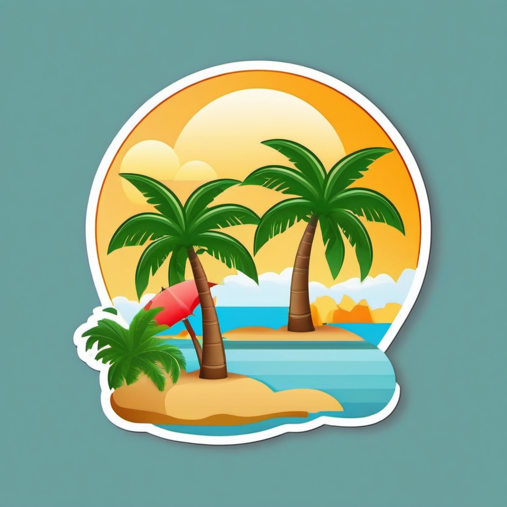 Tropical Island and Palm Tree Emoji Sticker - Relaxing under the palm trees, , sticker vector art, minimalist design