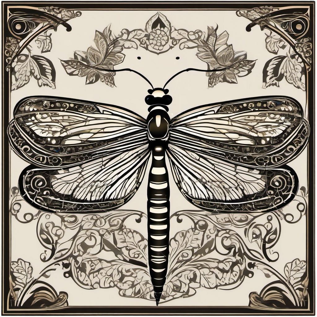 Dragonfly with intricate wing patterns in a forest clipart.  