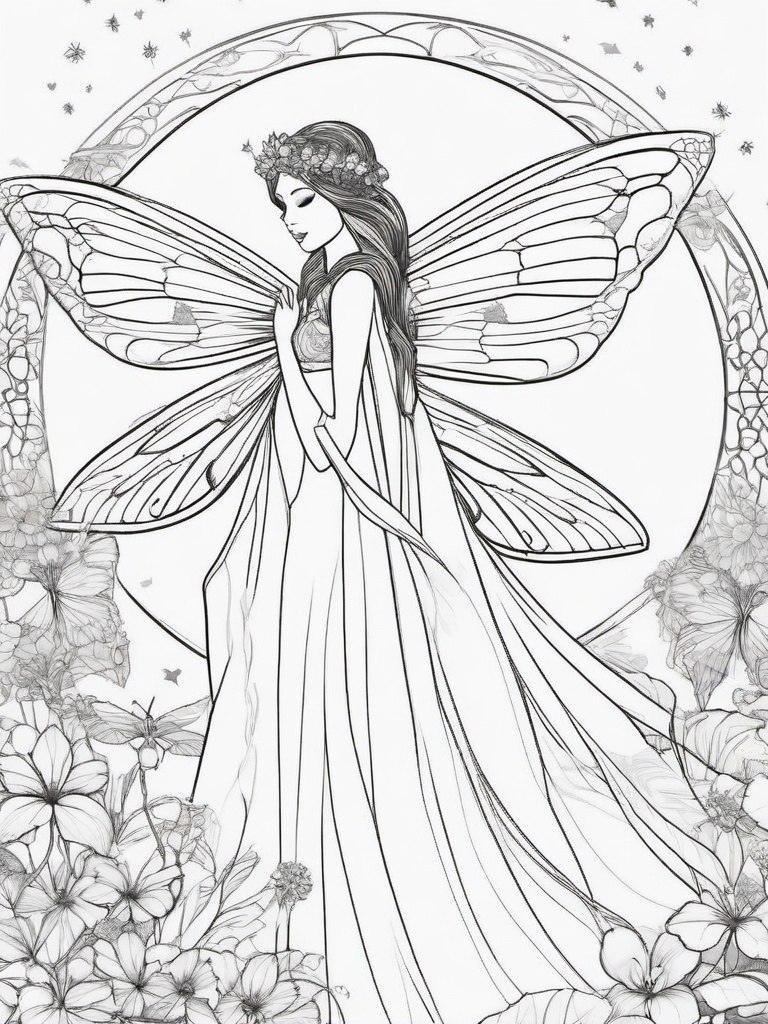 Fairy with Dragonfly Wings Coloring Pages - Delicate Fairy with Shimmering Dragonfly Wings  minimal black outline printable sheet, coloring page