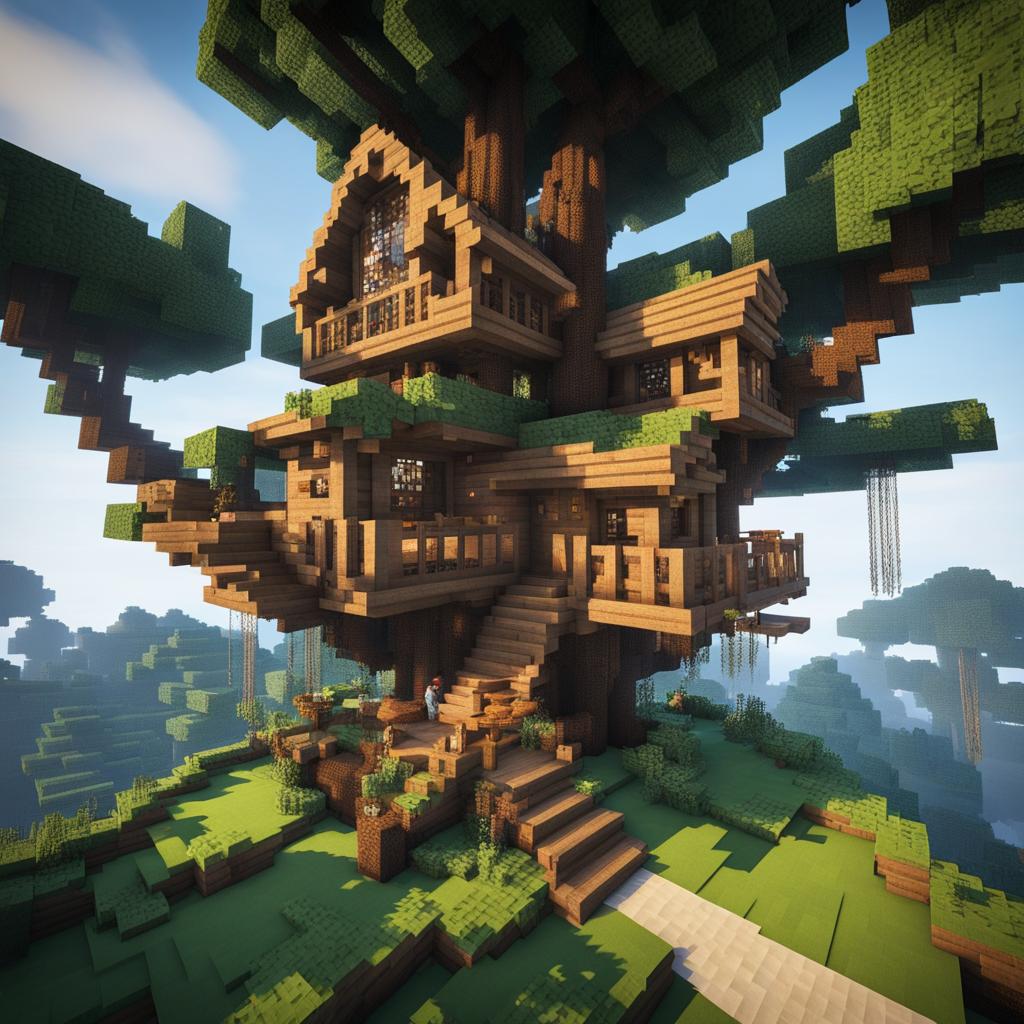 enchanted forest treehouse with magical creatures - minecraft house design ideas 