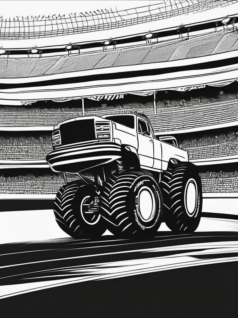 Monster Truck in a Stadium Coloring Pages - Truck Performing in Front of Fans  minimal black outline printable sheet, coloring page