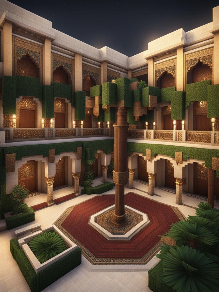 arabian palace with opulent decor and lush courtyards - minecraft house ideas minecraft block style